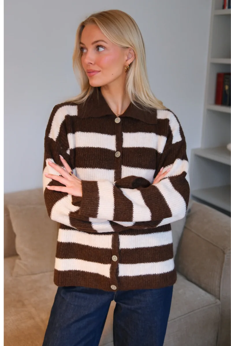 Josie Polo in maglia - Marrone/Bianco sporco - immagine 3