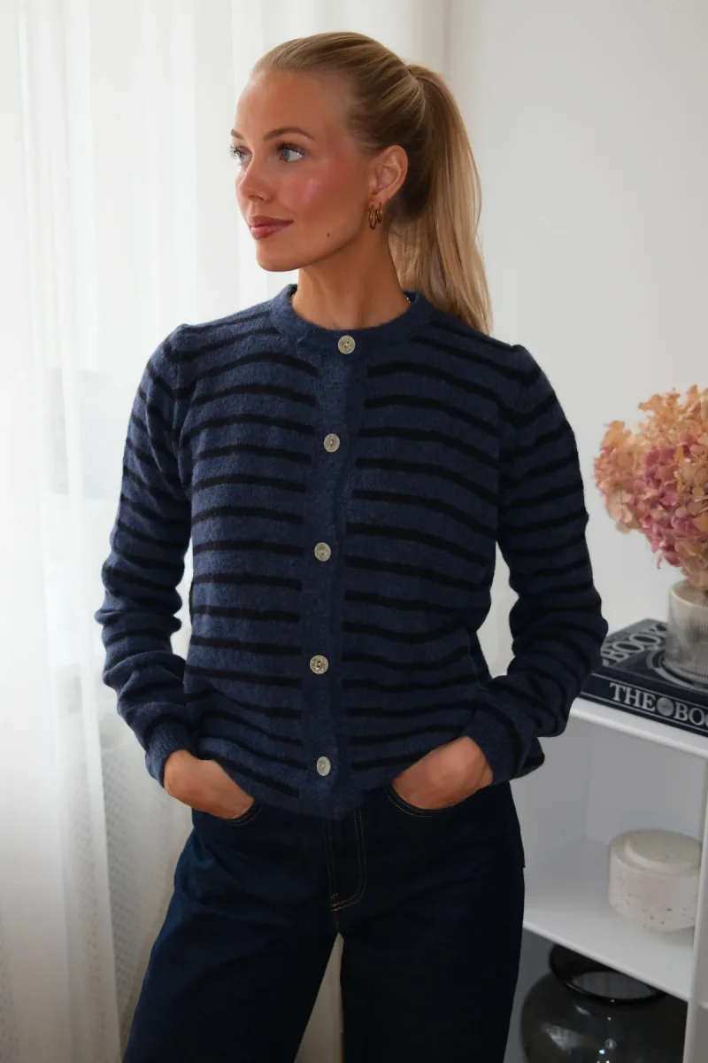 Cardigan lavorato a maglia a righe Crizette - Blu/Blu profondo - immagine 3