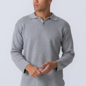 Polo a maniche lunghe a maglia - grigio