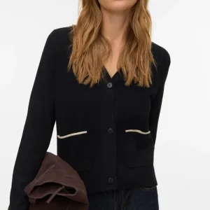 Cardigan dorato a contrasto con scollo a V - Nero W. Betulla