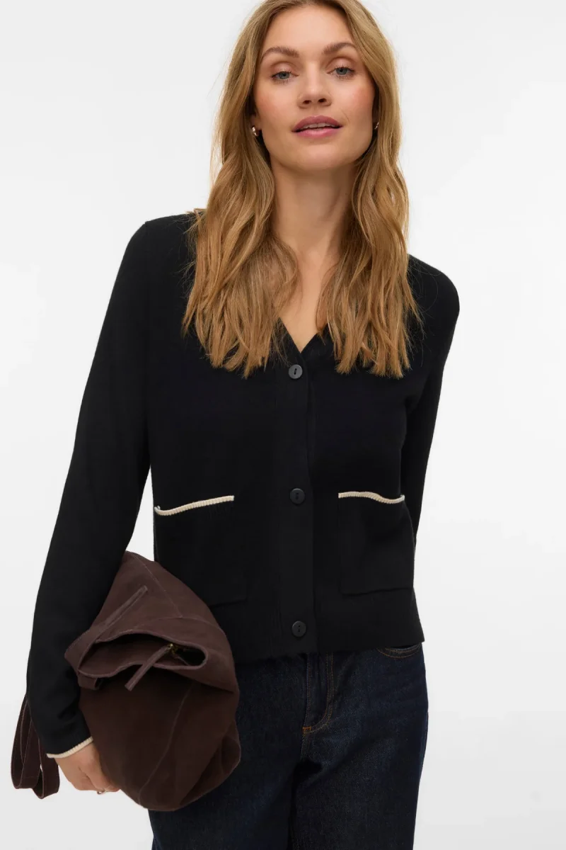 Cardigan dorato a contrasto con scollo a V - Nero W. Betulla - immagine 2