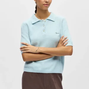 Polo Debbie lavorata a maglia - Cielo invernale melange