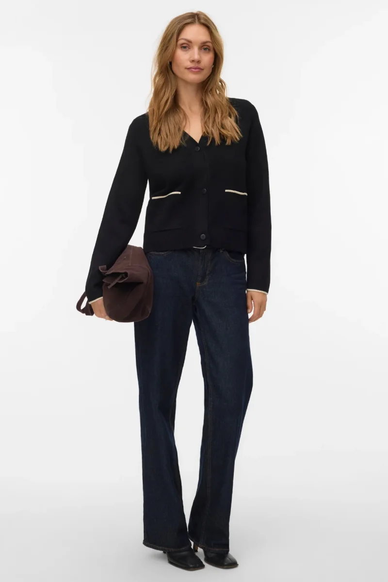 Cardigan dorato a contrasto con scollo a V - Nero W. Betulla - immagine 3