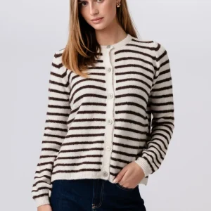 Cardigan lavorato a maglia a righe Crizette - bianco sporco/marrone