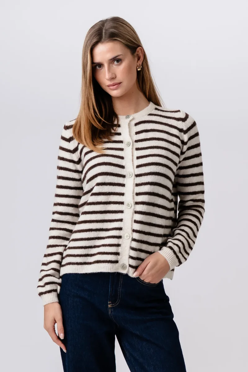 Cardigan lavorato a maglia a righe Crizette - bianco sporco/marrone