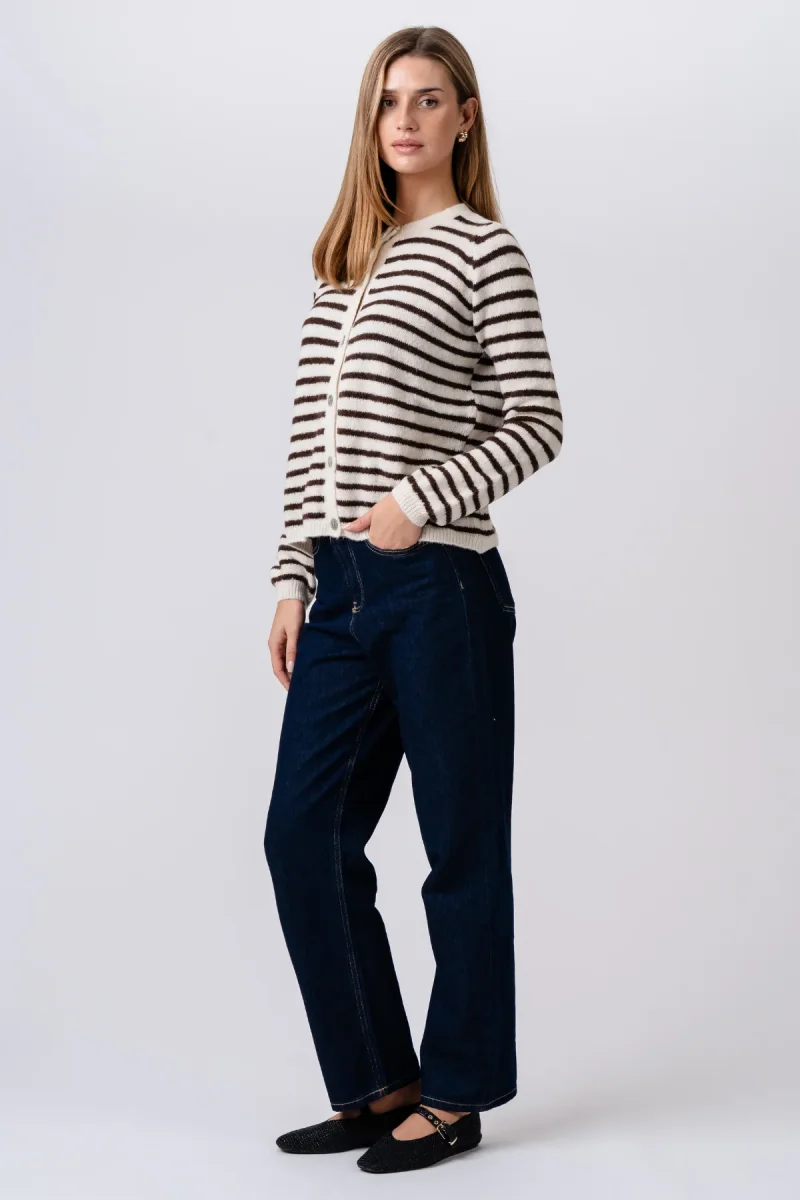 Cardigan lavorato a maglia a righe Crizette - bianco sporco/marrone - immagine 7