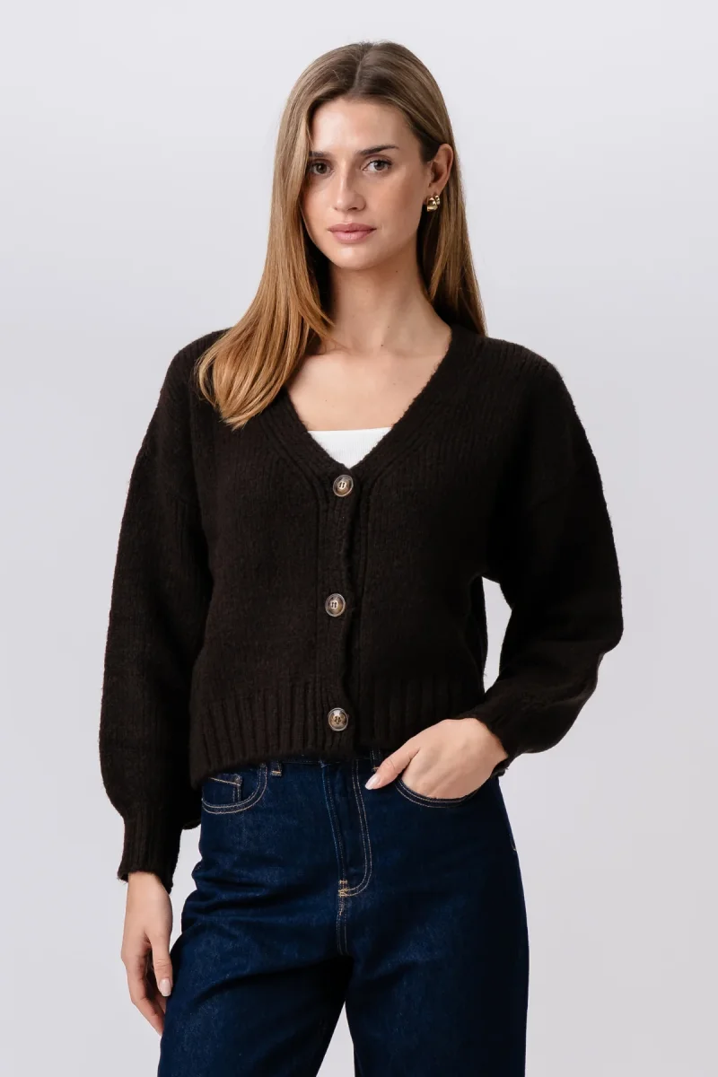 Cardigan con scollo a V - Marrone