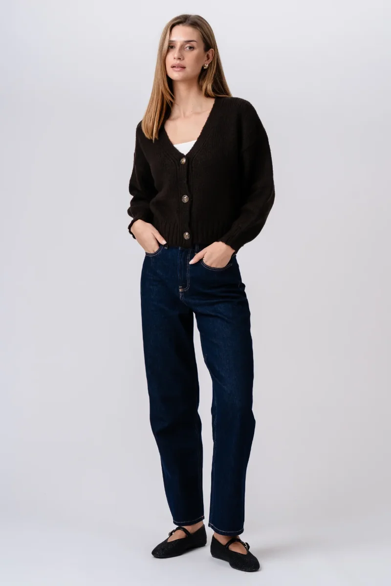 Cardigan con scollo a V - Marrone - immagine 3