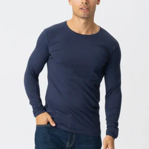 T-shirt muscolare a maniche lunghe-Navy