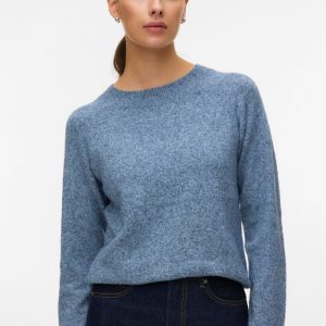 Camicetta Doffy con scollo a O - Denim scuro con. Bianco melange