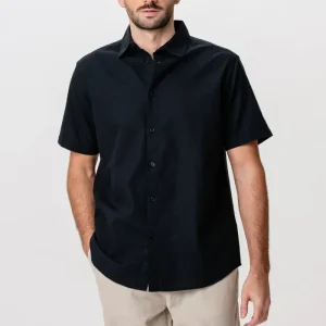 Camicia di lino manica corta - nero