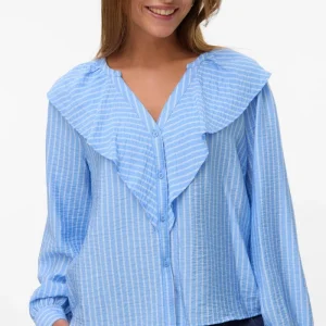 Camicia Kaja con volant con scollo a V - Vista Blue Sandra