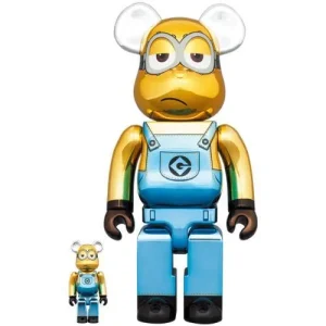 BEARBRICK 100% 400% MINIONS KEVIN CHROME VERSION
