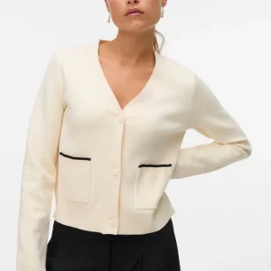 Cardigan dorato con scollo a V a contrasto - Birch W. Nero