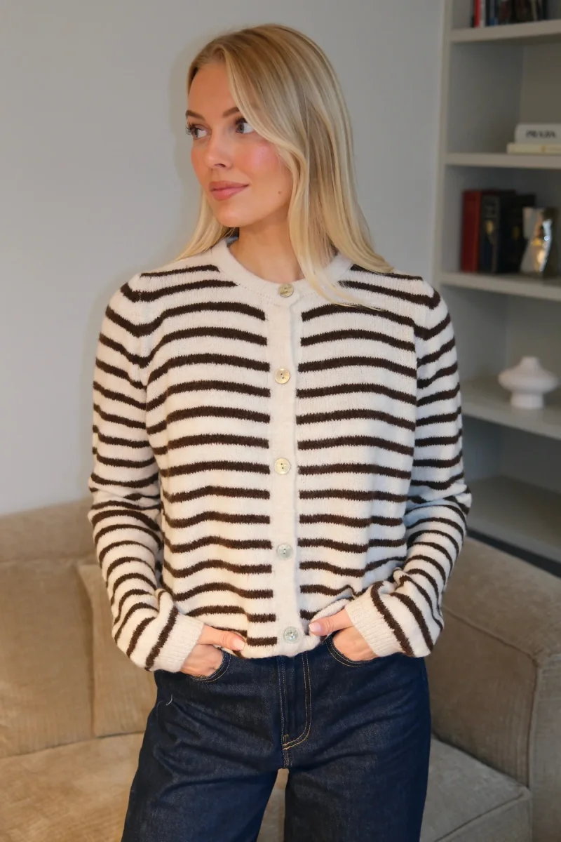 Cardigan lavorato a maglia a righe Crizette - bianco sporco/marrone - immagine 5