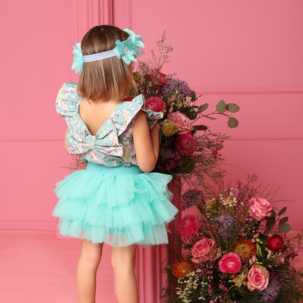 Terminato Body fiocco Anna azzurro fiori - immagine 4