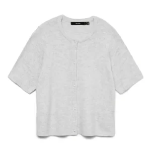 Cardigan Lefile con perle a 2/4 scollo a O - Grigio chiaro melange