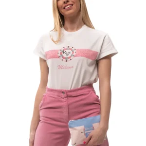 T-shirt Rue 19 Milano con cinta rosa stampata