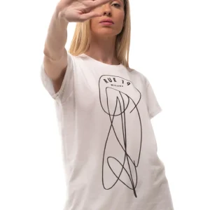 T-shirt bianca Rue 19 Milano con scarabocchio