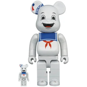 BEARBRICK 100% 400% GHOSTBUSTERS STAY PUFT MARSHMALLOW MAN WHITE CHROME