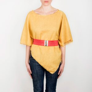 Poncho da donna giallo in lino e cotone