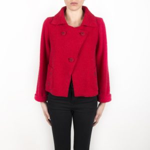 Giacca rossa doppio petto geometrico in lana cotta