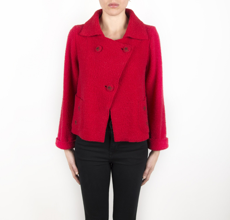 Giacca rossa doppio petto geometrico in lana cotta