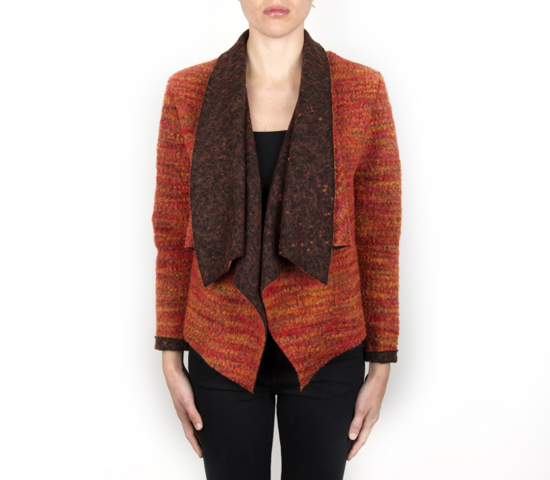 Cardigan donna rosso fiammato in lana cotta - immagine 4