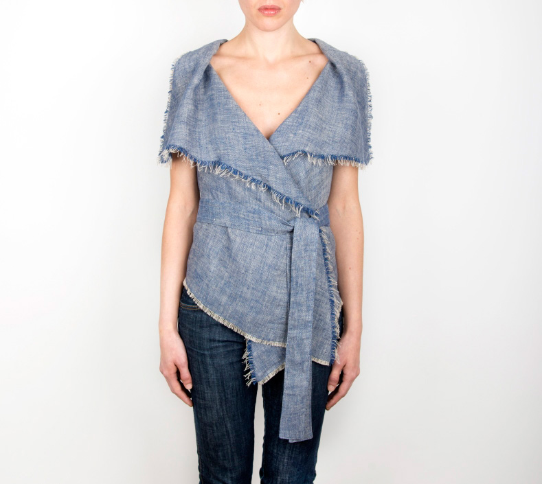 Smanicato blu da donna trasformabile in lino - immagine 4