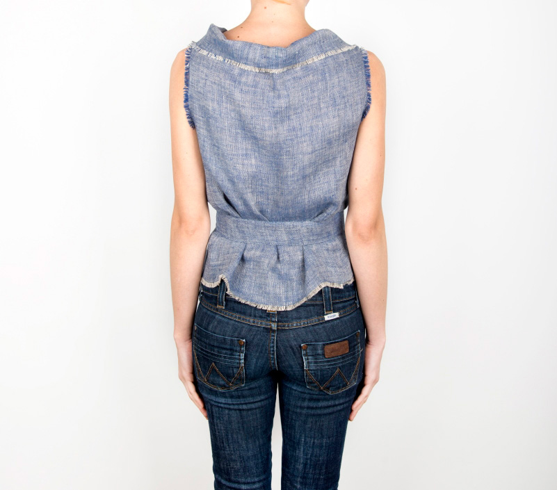 Smanicato blu da donna trasformabile in lino - immagine 3