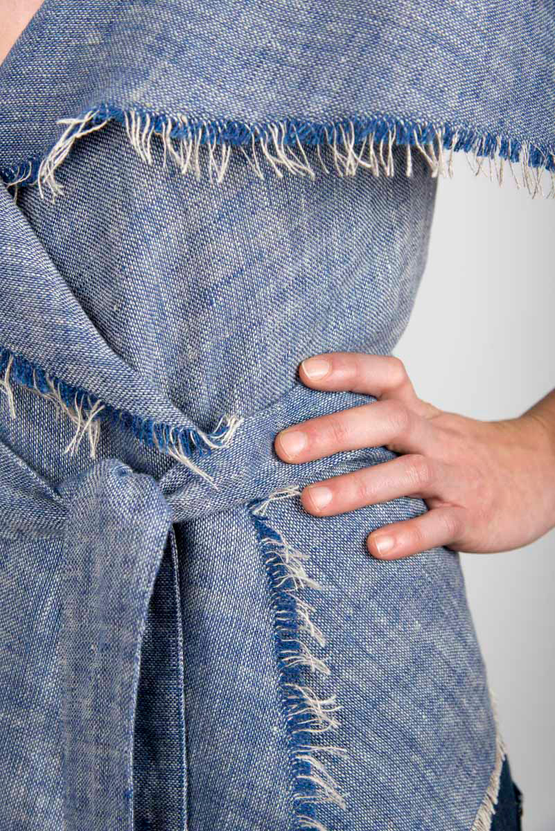 Smanicato blu da donna trasformabile in lino - immagine 2