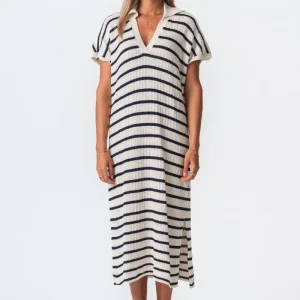 Victoria Dress - White/Navy