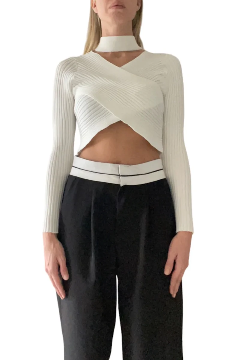 Pantalone nero con cintura sartoriale bianca - immagine 7