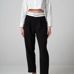 Pantalone nero con cintura sartoriale bianca