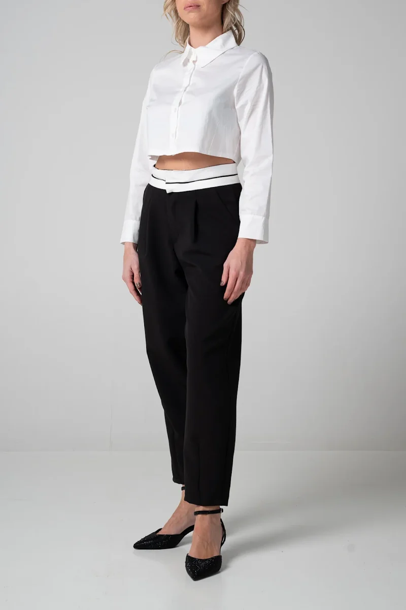 Pantalone nero con cintura sartoriale bianca - immagine 3