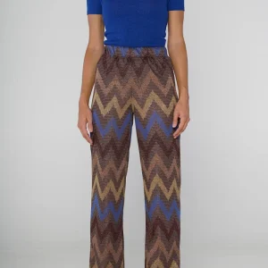 Pantalone a stampa chevron marrone e blu