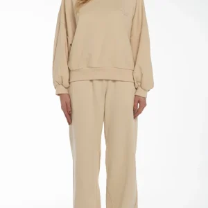 Pantalone jogger beige con fondo ampio