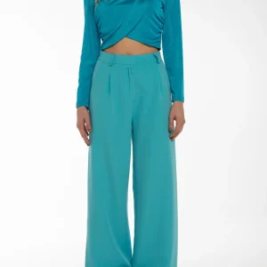 Pantalone wide leg azzurro cielo