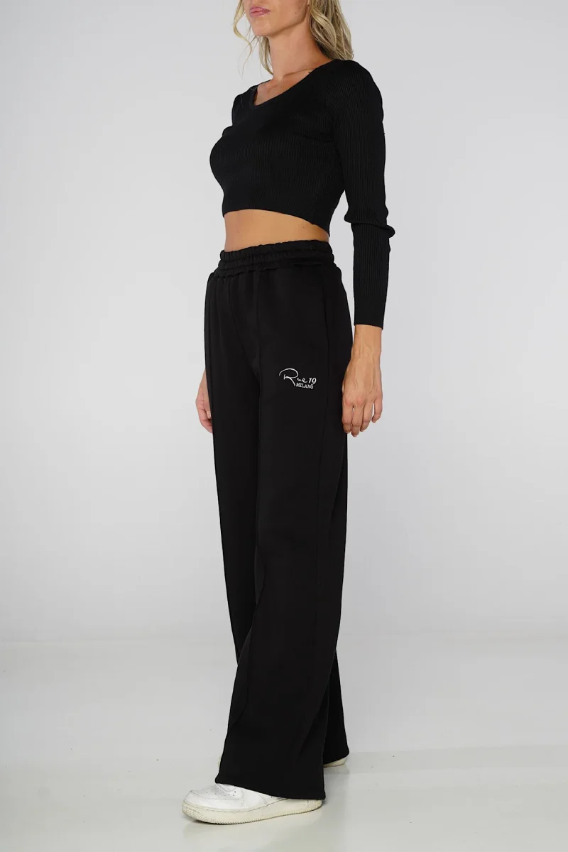 Pantalone jogger nero con fondo ampio - immagine 2