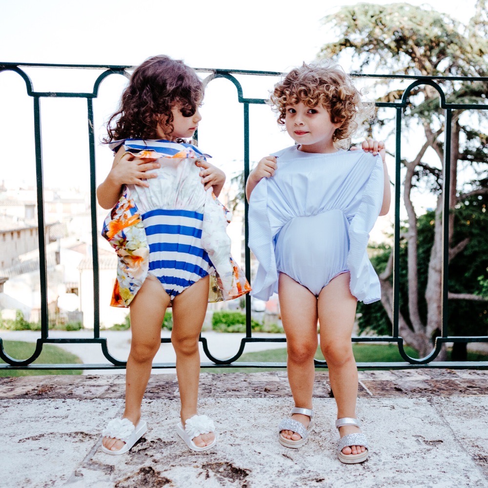 Abito Pagliaccetto Aurora bimba a righe azzurre - immagine 9