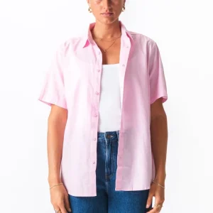 Camicia di lino manica corta - rosso chiaro