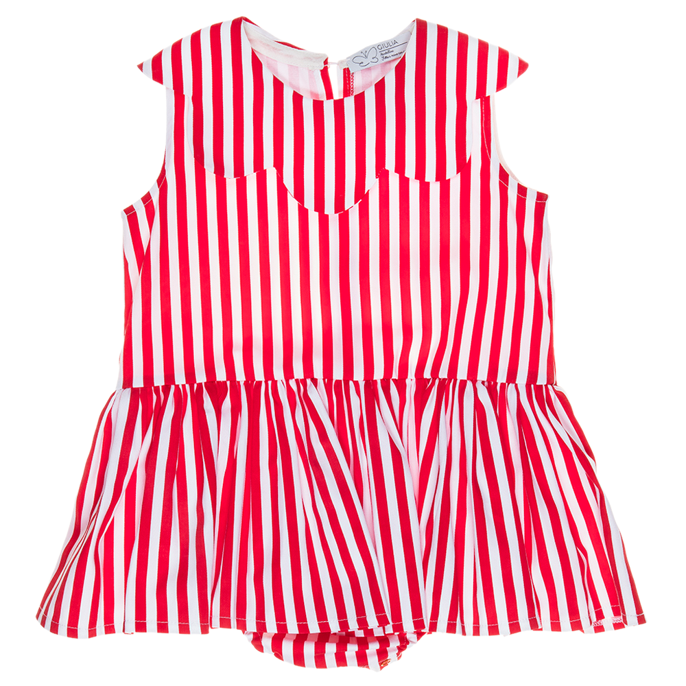 Abito pagliaccetto Aurora da bimba a righe rosse - immagine 4
