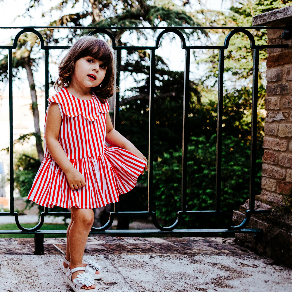 Abito pagliaccetto Aurora da bimba a righe rosse - immagine 8