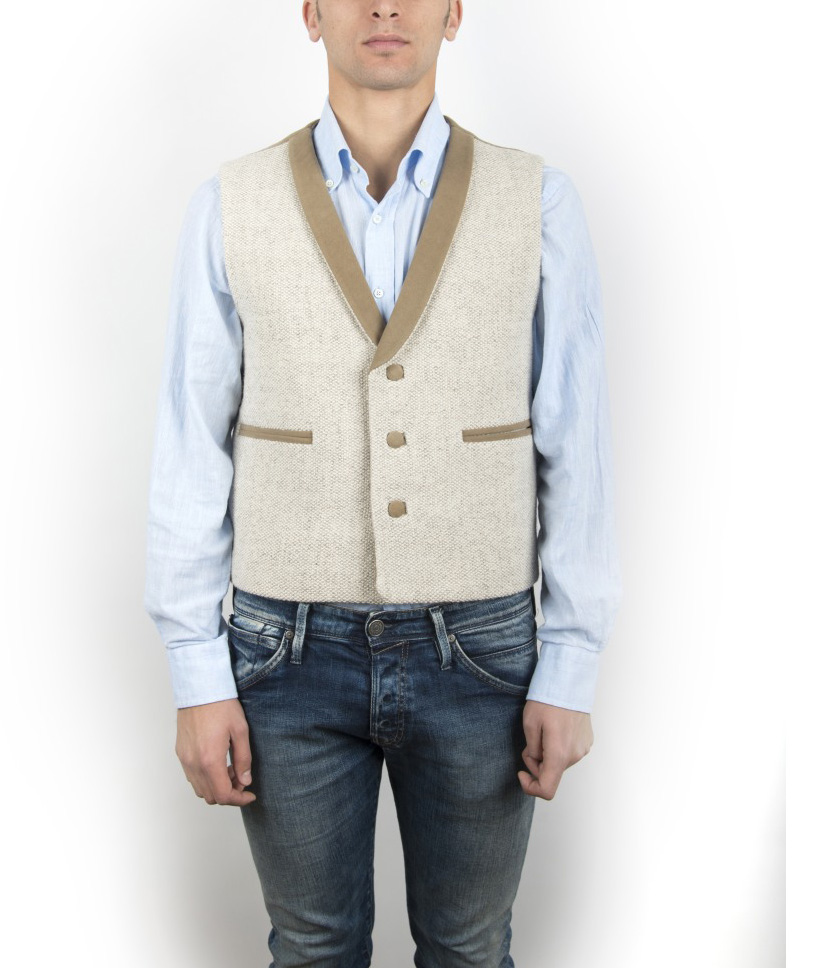 Gilet da uomo con collo particolare, lana e fustagno