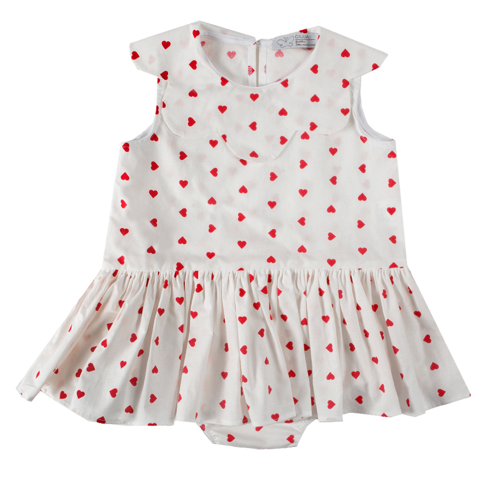 Abito pagliaccetto Aurora da bimba a cuori rossi
