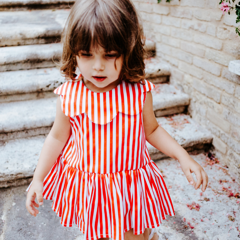 Abito pagliaccetto Aurora da bimba a righe rosse - immagine 7