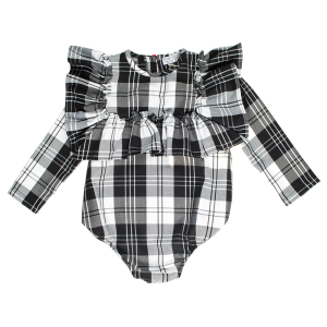 Camicia body Emma scozzese bianco e nero