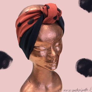 Turban sustainable headband for her, hand painted headband, pois su marsala e blu navy