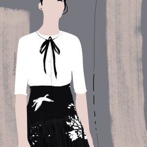 Maglia artigianale camicia con fiocco nero dipinto a mano