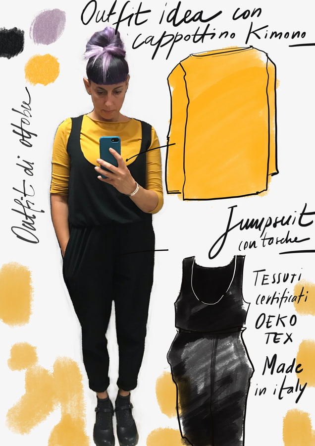 Set maglia giallo ocra e jumpsuit nera in cotone oeko-tex - immagine 4